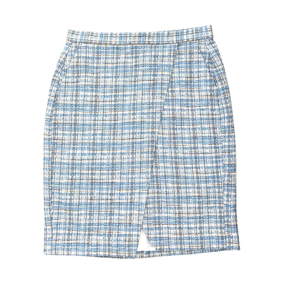 Banana Republic Light Blue Plaid Tweed Pencil Skirt - Picture 1 of 10